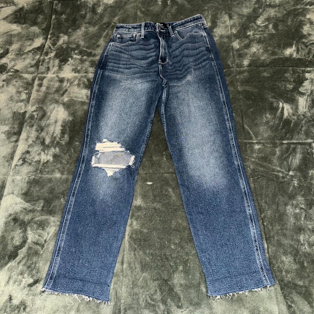Hollister Co Ultra High Rise Mom Jeans Women's W26 L25 Blue Distressed NEW NWT